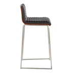 Lot de 2 tabourets de bar 76 cm en acier inoxydable, noyer et cuir PU