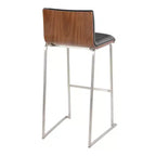 Lot de 2 tabourets de bar 76 cm en acier inoxydable, noyer et cuir PU