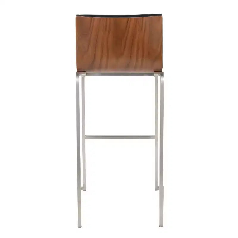 Lot de 2 tabourets de bar 76 cm en acier inoxydable, noyer et cuir PU