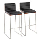 LumiSource Set of 2 30" Mason Mara Barstools Stainless Steel Walnut PU Leather
