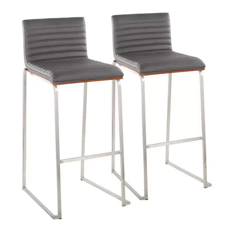 Lot de 2 tabourets de bar 76 cm en acier inoxydable, noyer et cuir PU