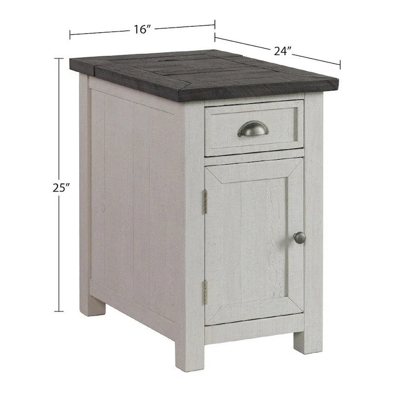 Table d'appoint de chevet Monterey en bois massif avec prises de courant cachées