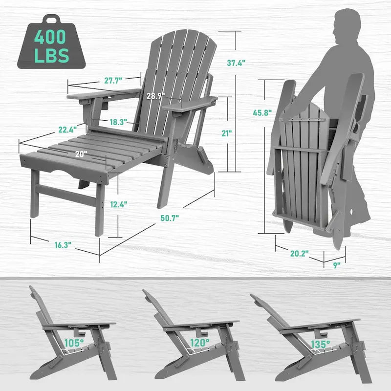 Chaise Adirondack pliante et réglable Vrakae avec ottoman