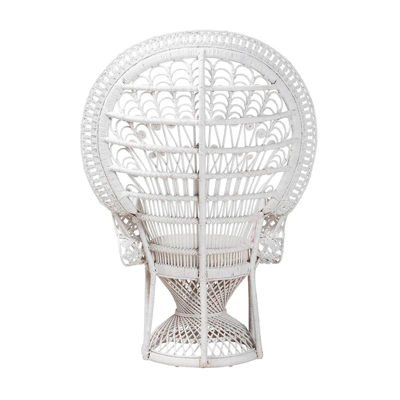 Fauteuil Peacock en rotin naturel blanc bohème moderne