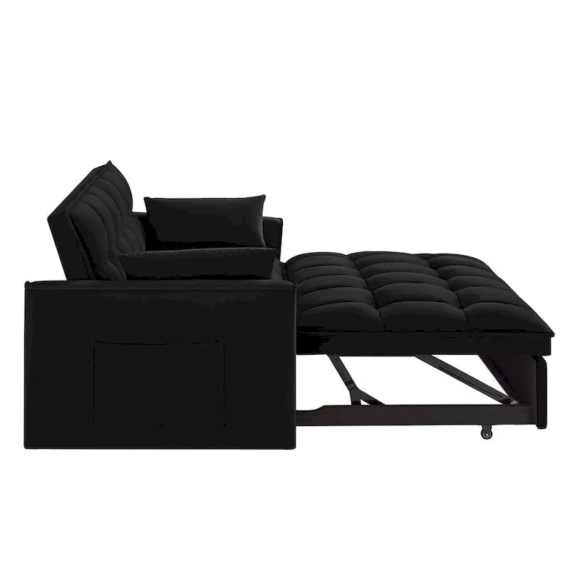 Canapé-lit convertible 4-en-1 – Causeuse en velours – Lit d'appoint avec dossier inclinable, 2 poches latérales