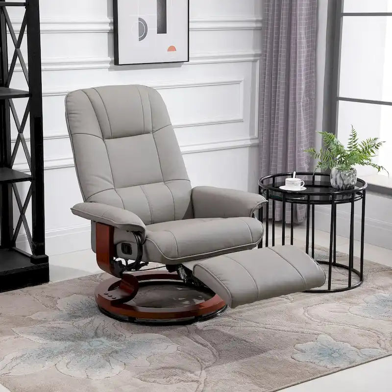 Fauteuil inclinable manuel pivotant en similicuir HomCom avec repose-pieds confortable et relaxant