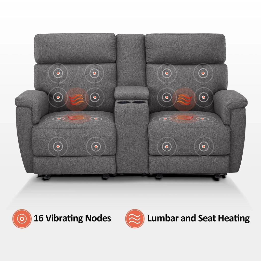 Canapé inclinable électrique MCombo 60,2 po avec massage et double chauffage, appuie-tête réglable, ports USB et Type C, tissu