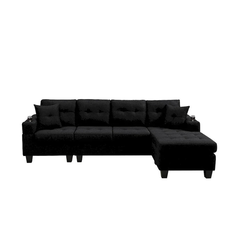 Canapé d'angle de salon avec méridienne en L et porte-gobelets