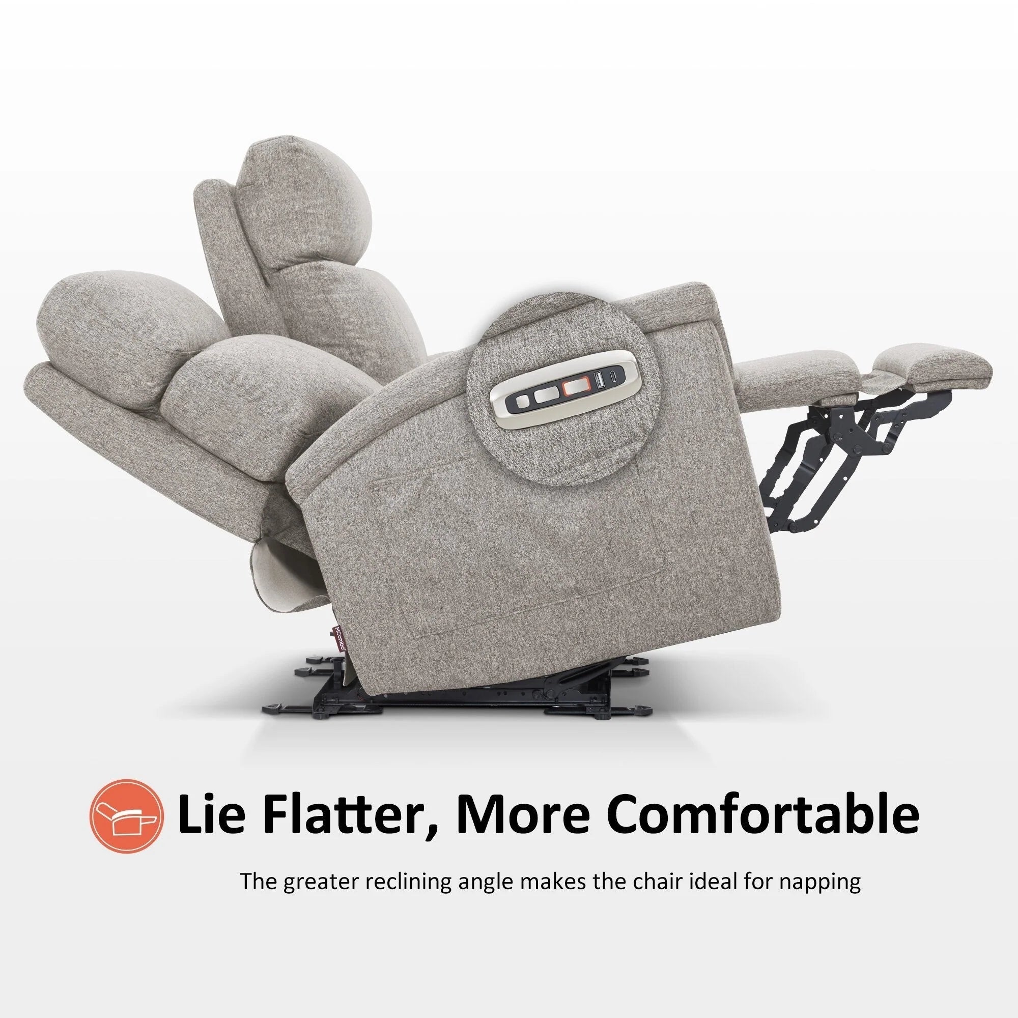 Canapé inclinable électrique MCombo 60,2 po avec massage et double chauffage, appuie-tête réglable, ports USB et Type C, tissu