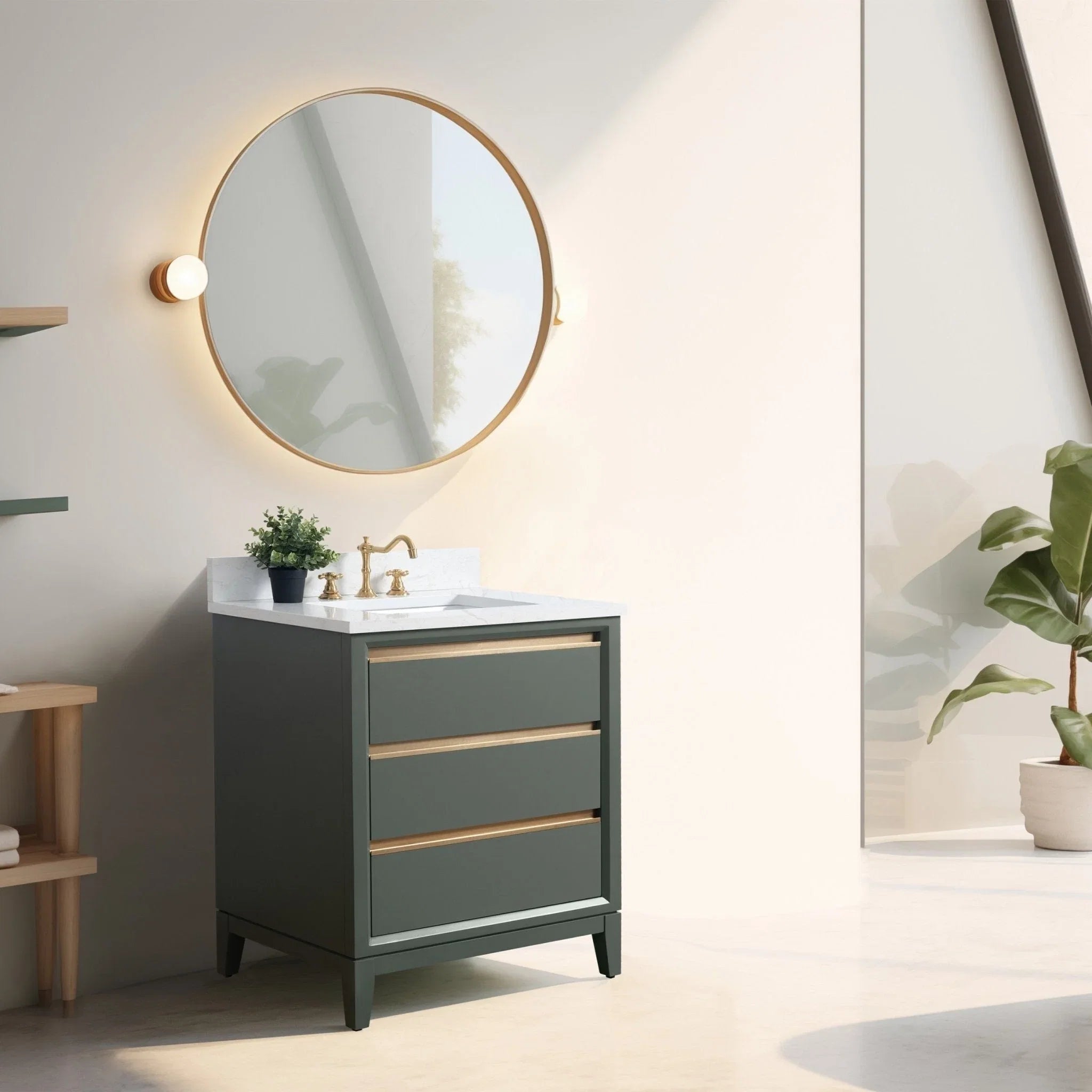 Meuble-lavabo Vanity Art avec évier en céramique et dessus en marbre reconstitué
