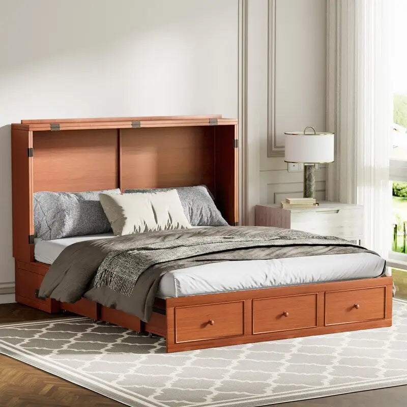 Lit escamotable avec matelas pliable, lit-armoire cube moderne avec tiroir de rangement et station de charge USB