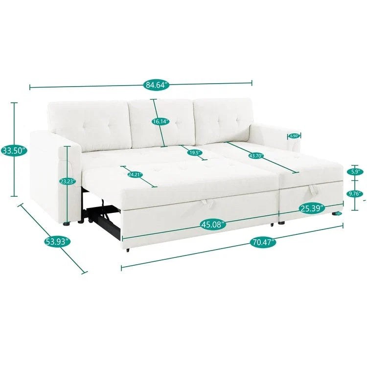 Canapé d'angle réversible avec lit gigogne, méridienne de rangement, pieds durables,