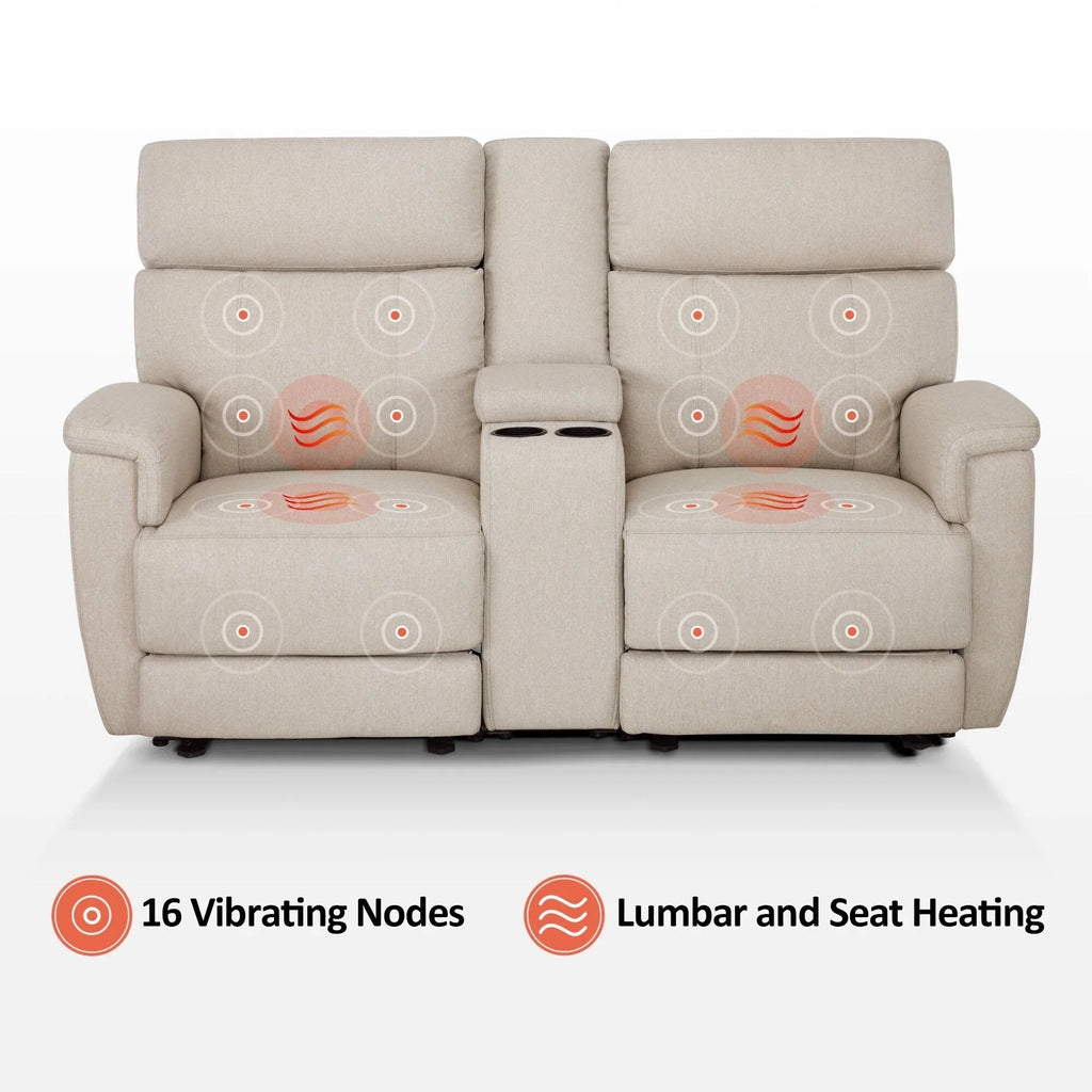 Canapé inclinable électrique MCombo 60,2 po avec massage et double chauffage, appuie-tête réglable, ports USB et Type C, tissu