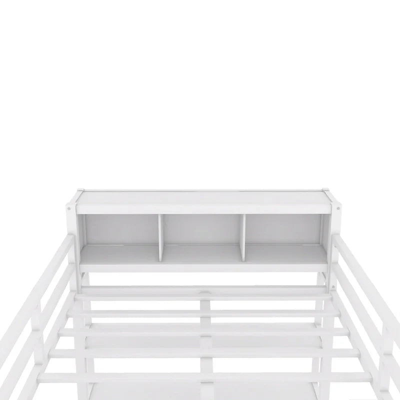 Lit mezzanine en métal blanc cassé avec bureau et armoire - Grand lit