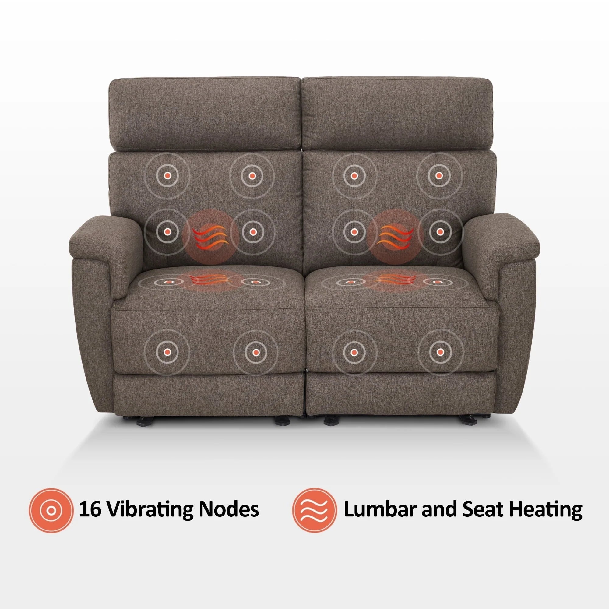 Canapé inclinable électrique MCombo 60,2 po avec massage et double chauffage, appuie-tête réglable, ports USB et Type C, tissu