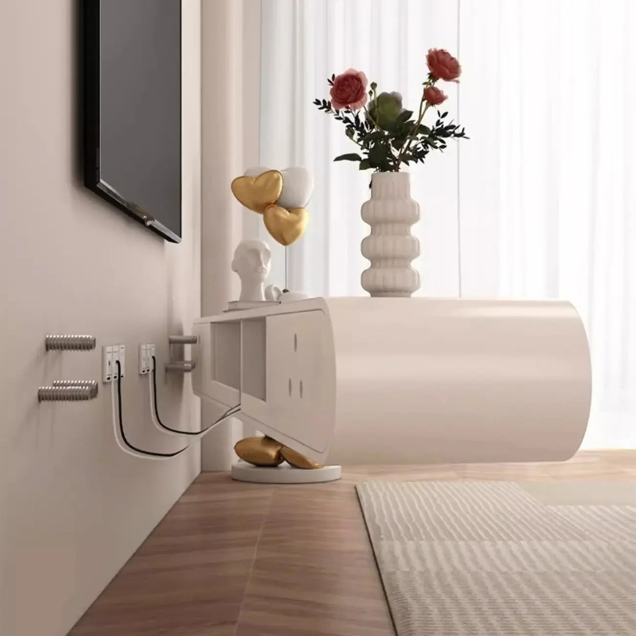 Meuble TV flottant en bois blanc avec rangement pour le salon