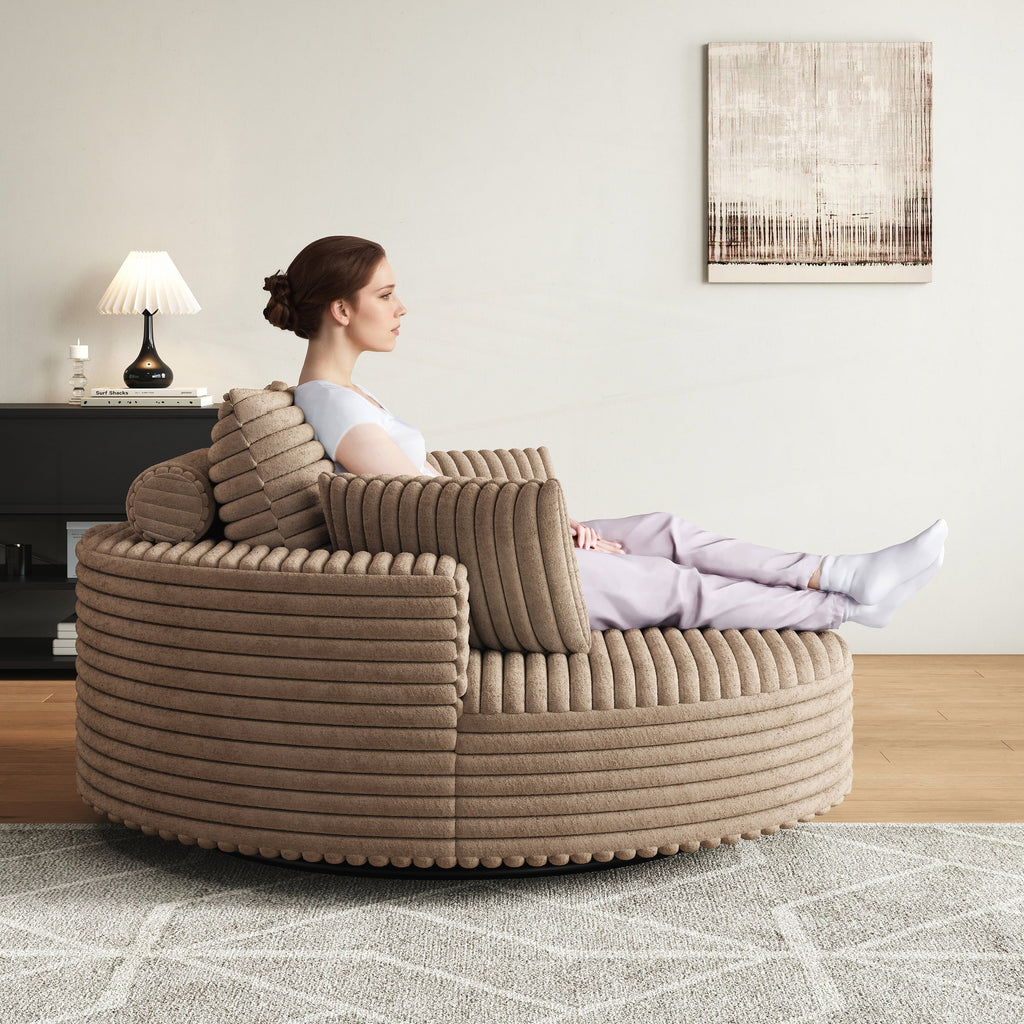 Fauteuil pivotant simple en velours côtelé et chenille avec rembourrage en mousse
