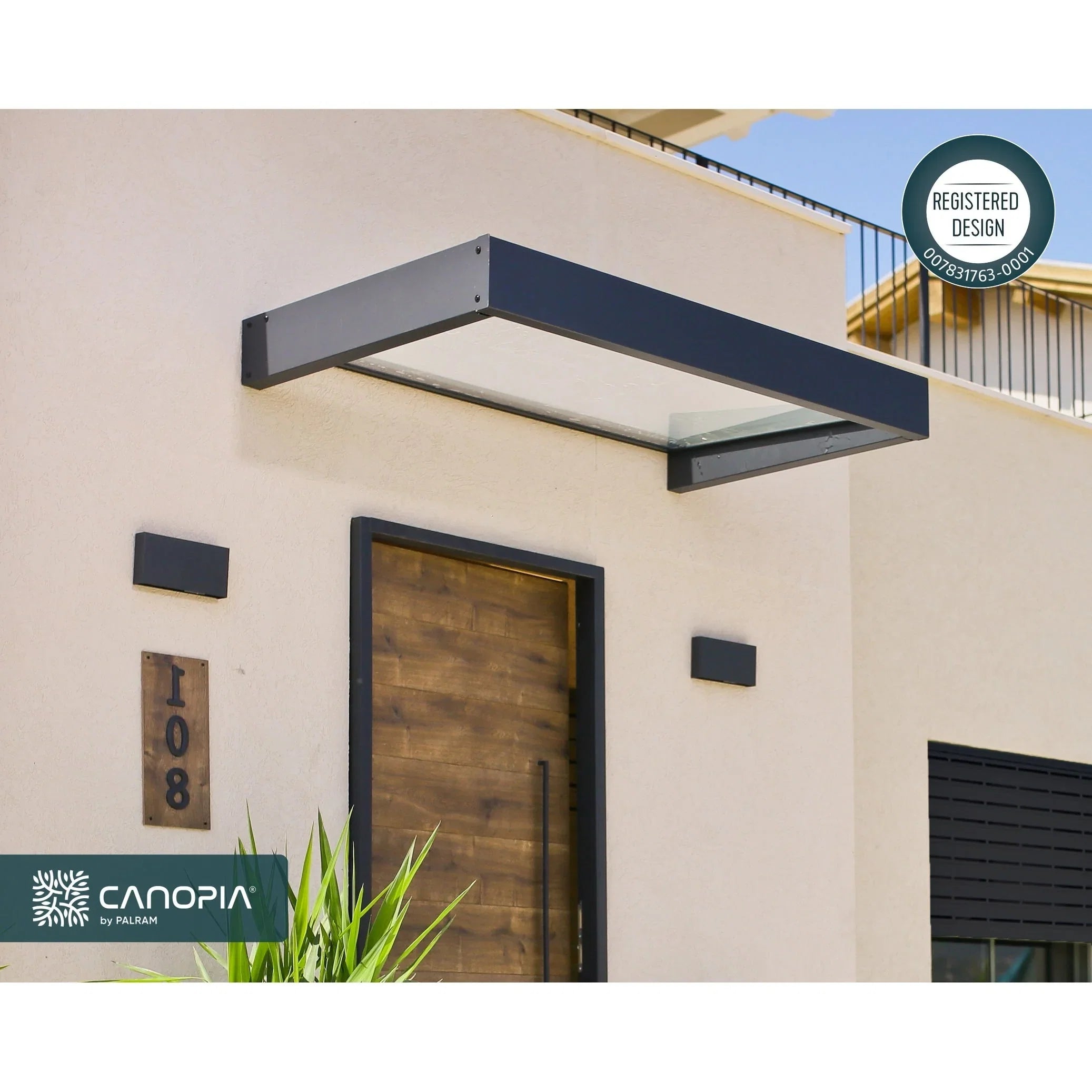 Auvent Sophia gris transparent pour portes et fenêtres de 0,9 m