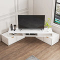 Meuble TV d'angle moderne blanc avec 2 tiroirs et rangement ouvert