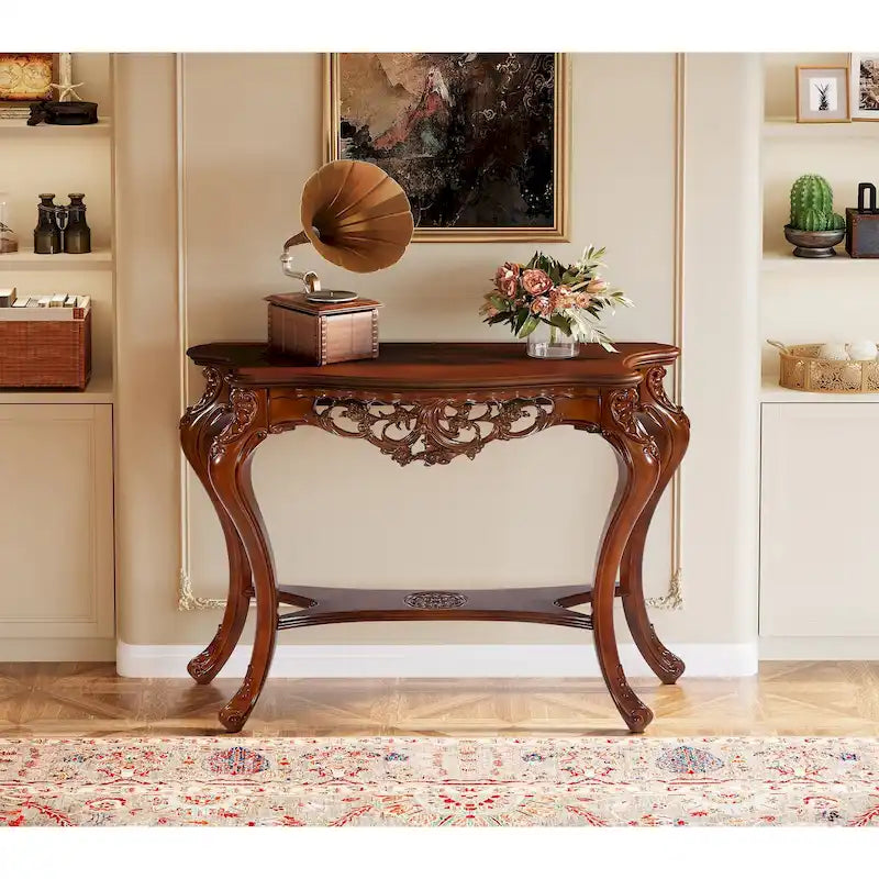 Console double plateau sculptée classique pour entrée salon
