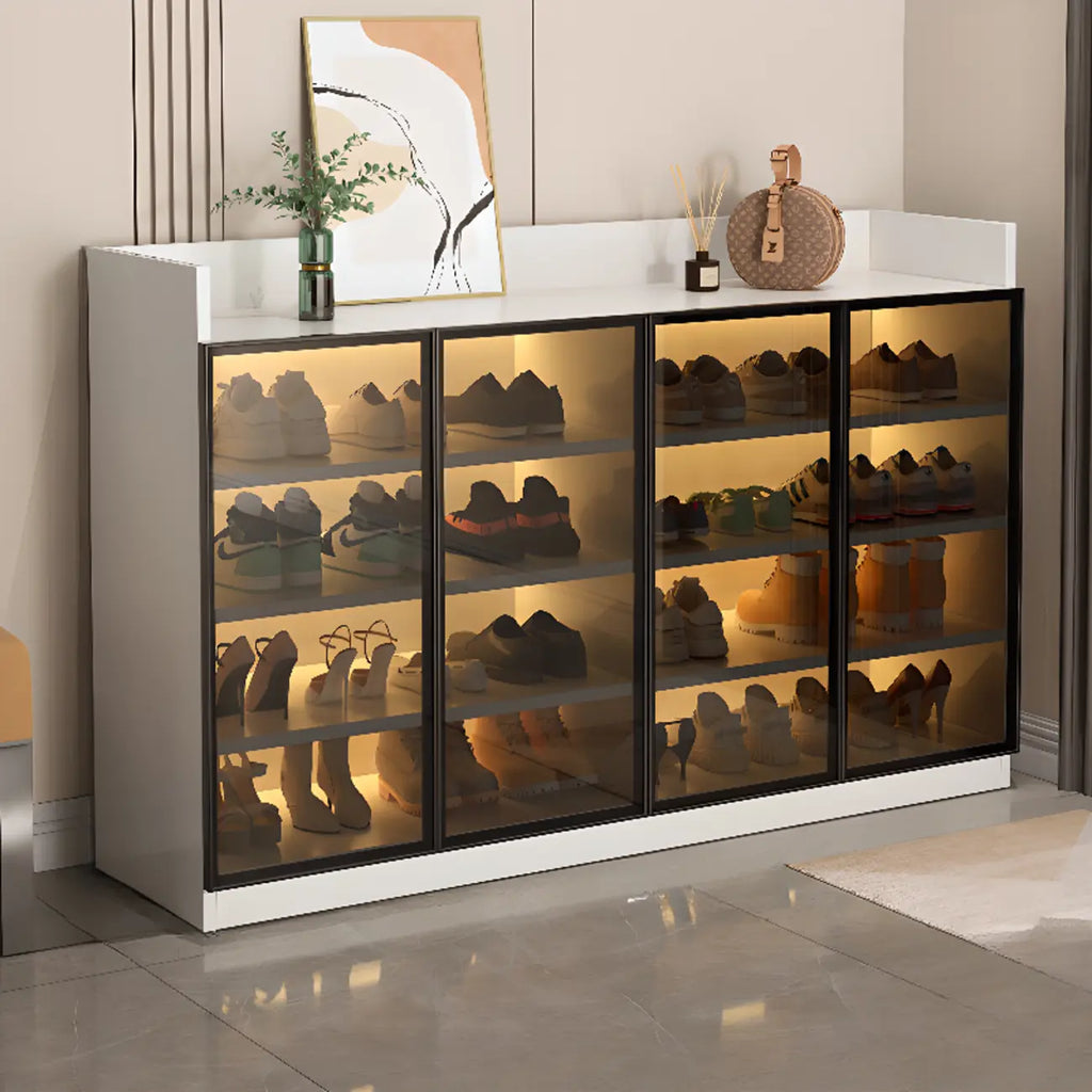 Meuble à chaussures éclairé par LED avec étagères réglables Portes transparentes