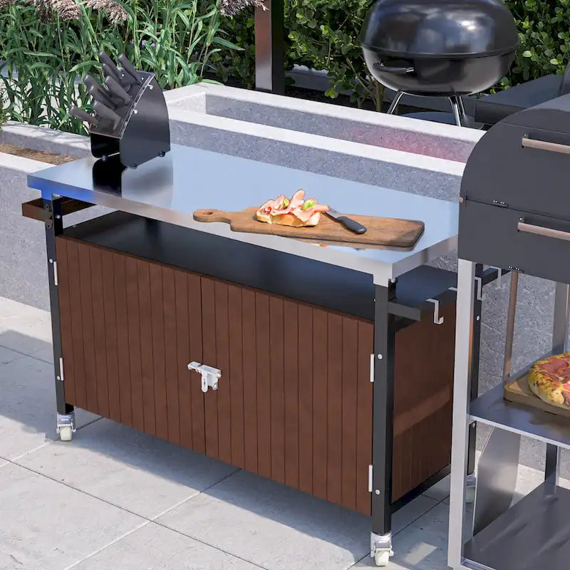 Chariot de barbecue extérieur avec plateau en acier inoxydable (sans tabouret)