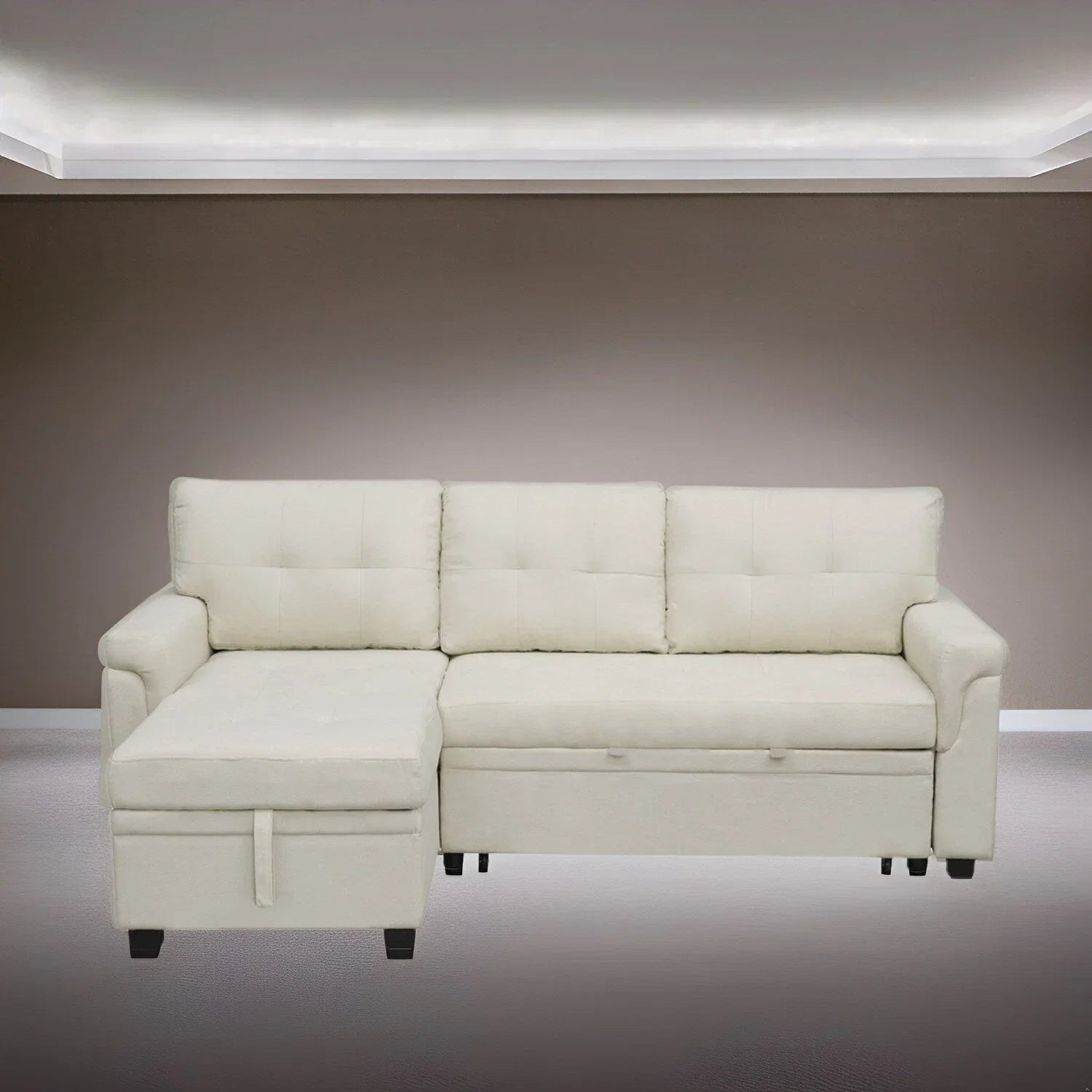 Canapé d'angle réversible avec lit gigogne, méridienne de rangement, pieds durables,