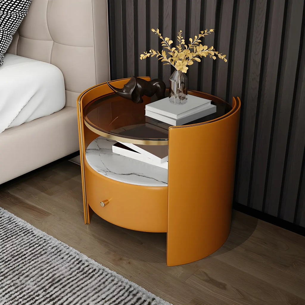 Table de chevet de luxe en verre avec tiroir de rangement et niche ouverte