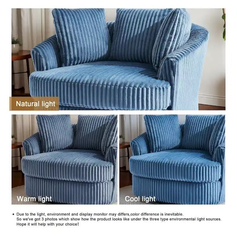 Fauteuil pivotant rond surdimensionné en velours côtelé avec accoudoirs encastrés 43 W