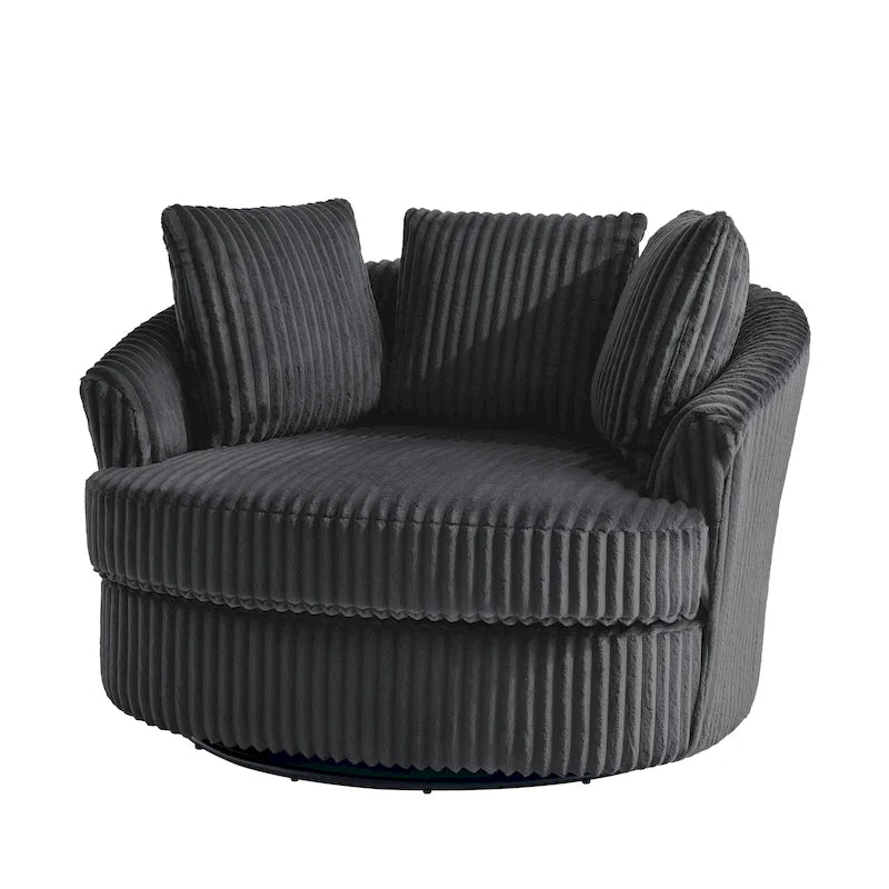 Fauteuil pivotant rond surdimensionné en velours côtelé avec accoudoirs encastrés 43 W