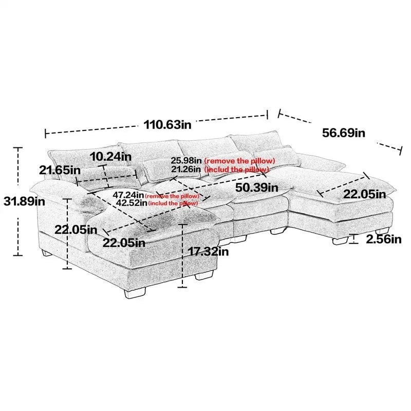 Canapé modulable Cloud pour salon, canapé d'angle moderne en chenille/boucle, canapé convertible modulable confortable avec double méridienne