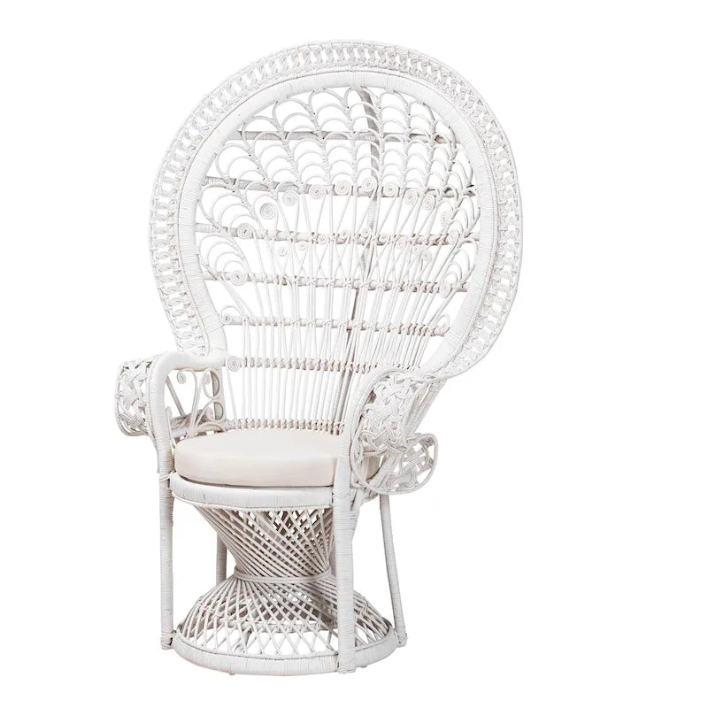 Fauteuil Peacock en rotin naturel blanc bohème moderne